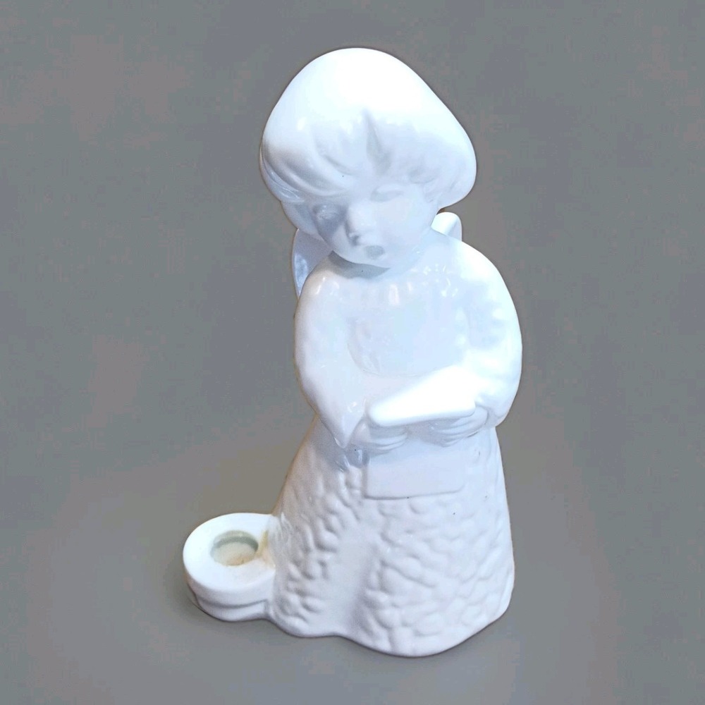 Vintage Goebel White Bisque Porcelain Angel‎ Candle Holder Germany 1960s 6"